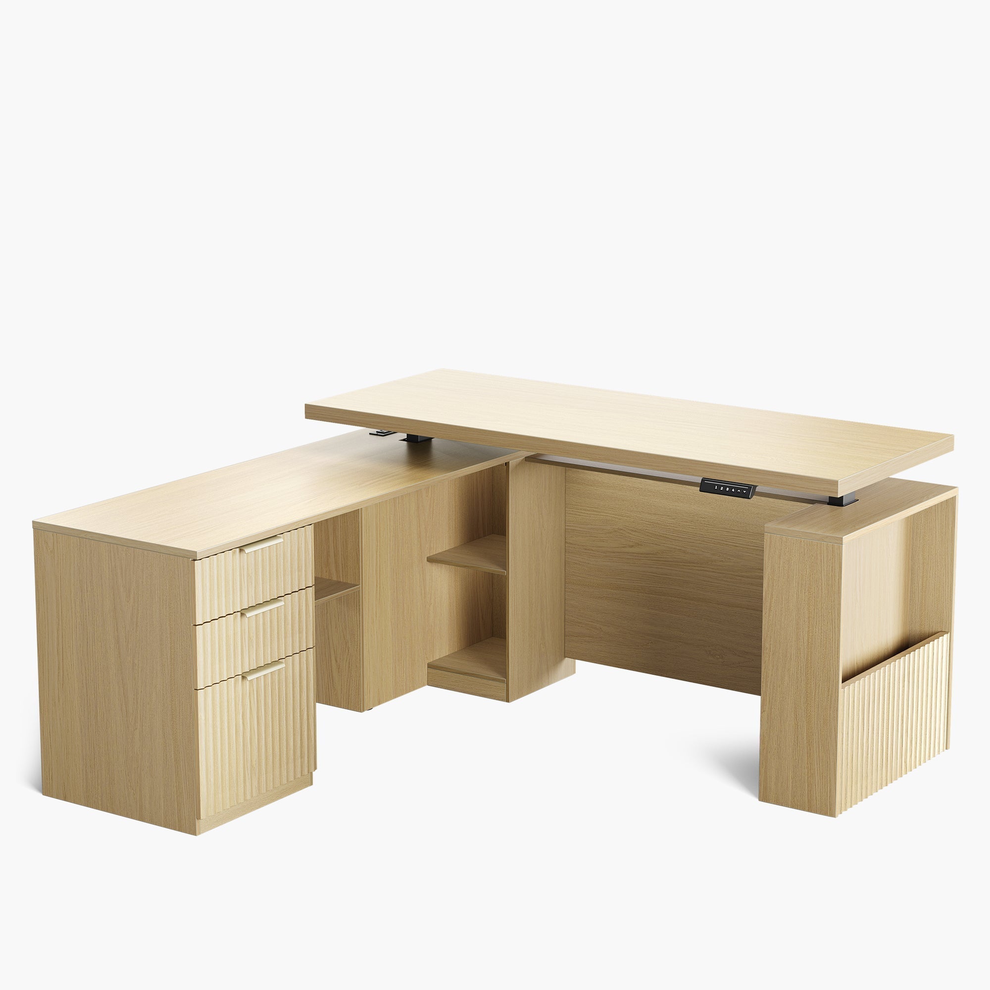 63" Premium Executive Standing Desk - Fluted - Natural Oak