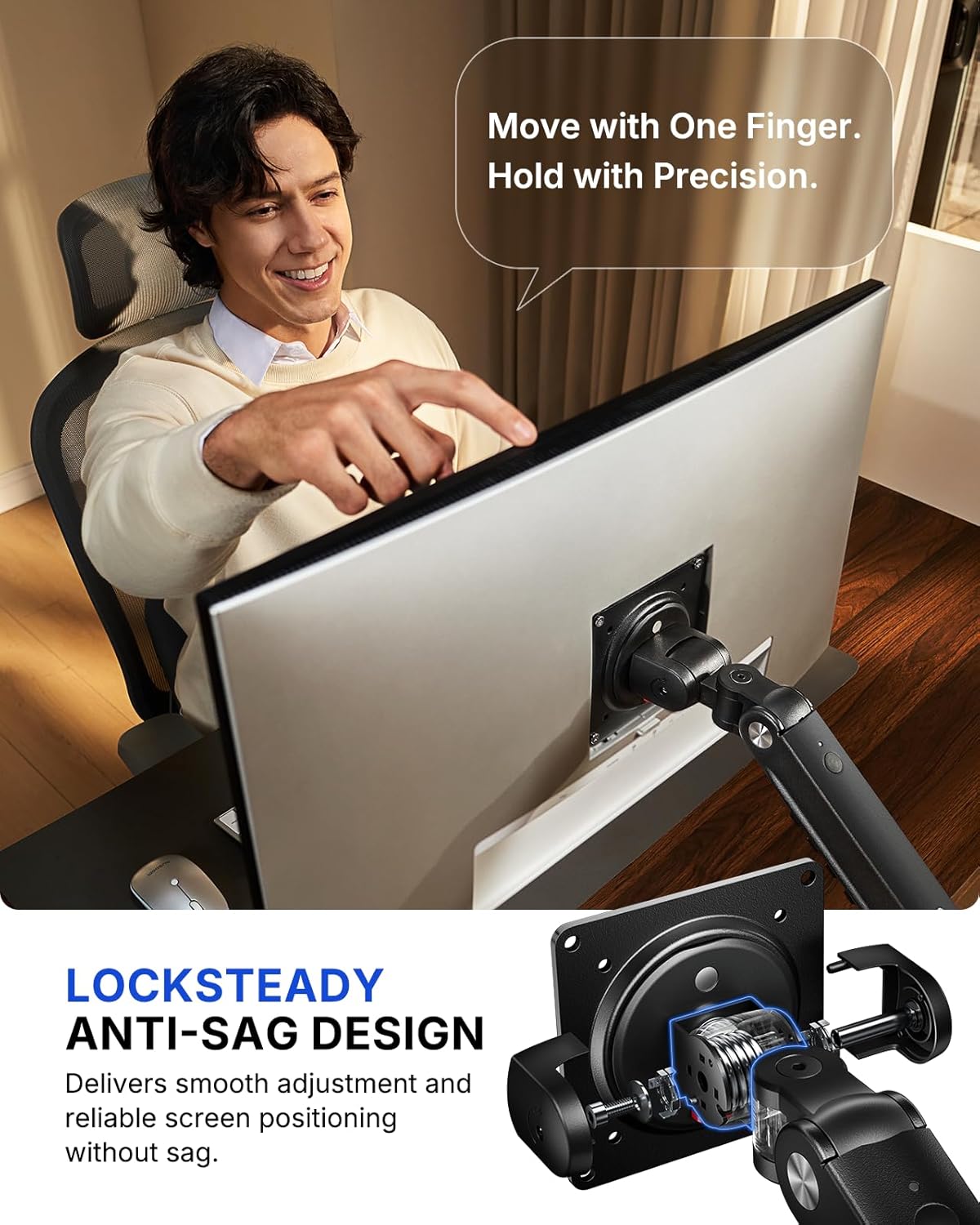 HUANUO FlowLift™ Pro Dual Monitor Arm for 13–32" Screens, MechaSpring™ Monitor Mount, Adjustable Monitor Stand with Tilt/Swivel/Rotation, Tool-Free VESA Mount, C-Clamp/Grommet Base, Max Load 9kg