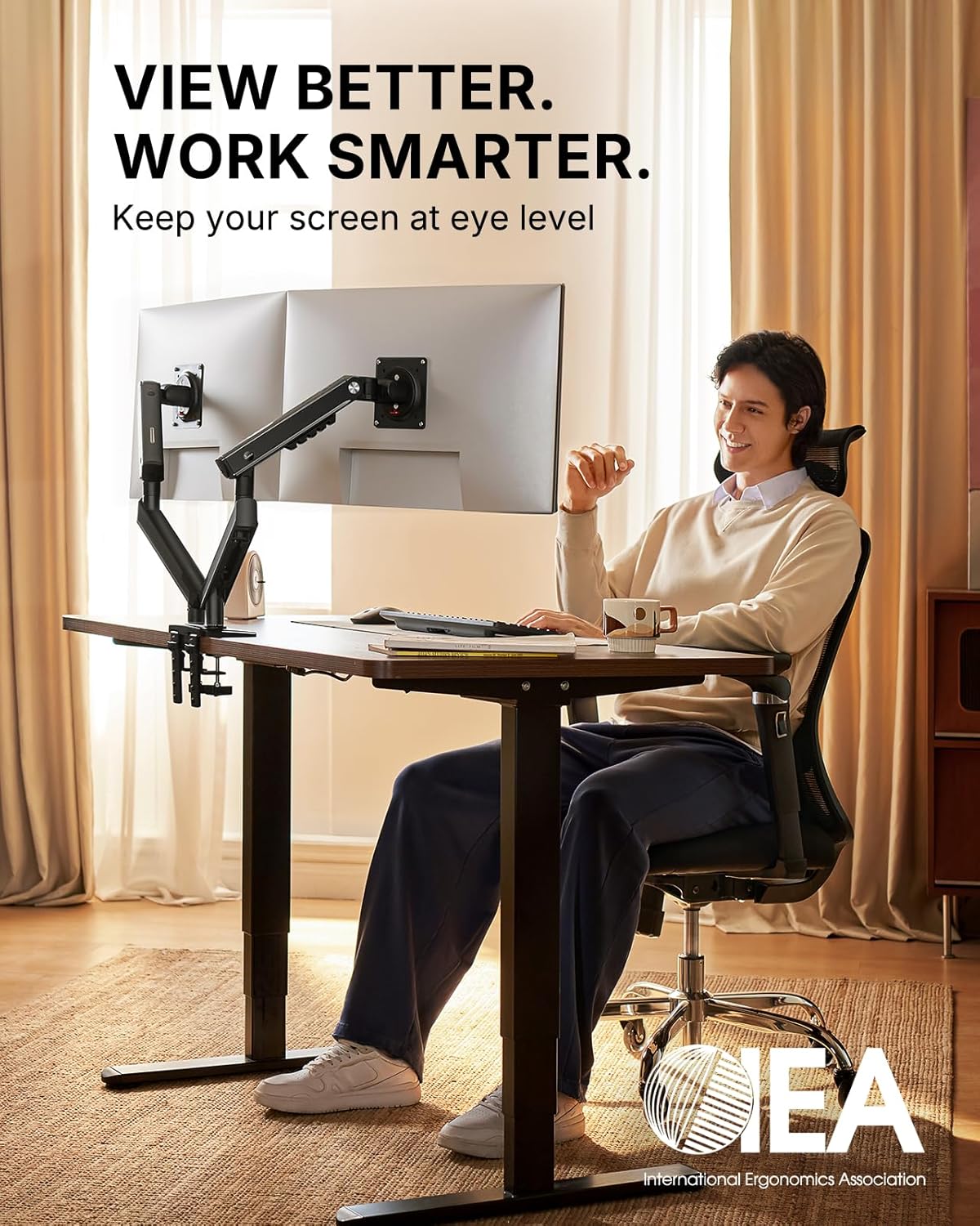 HUANUO FlowLift™ Pro Dual Monitor Arm for 13–32" Screens, MechaSpring™ Monitor Mount, Adjustable Monitor Stand with Tilt/Swivel/Rotation, Tool-Free VESA Mount, C-Clamp/Grommet Base, Max Load 9kg