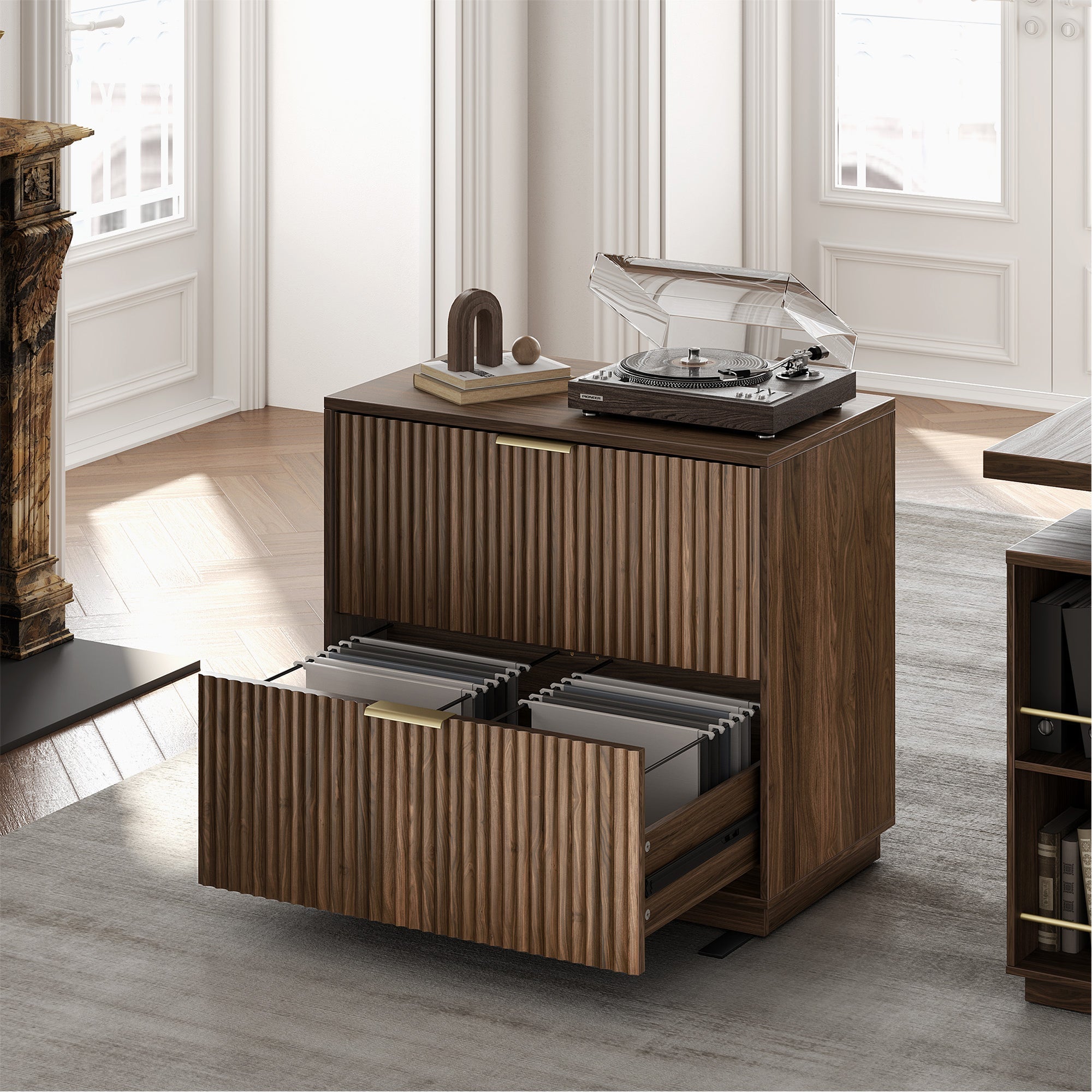 2 - Drawer Lateral Wood File Cabinet for Hanging Files, 32" - Fluted - Dark Walnut