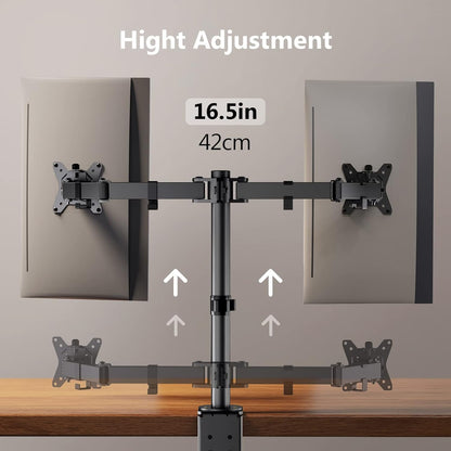ErGear Dual Monitor Stand for 13 to 32 Inch Screens, Dual Monitor Arm Ergonomic Viewing Angle - Adjustable Tilt 90°/ Swivel 180°/ Rotate 360°/ VESA 75/100mm