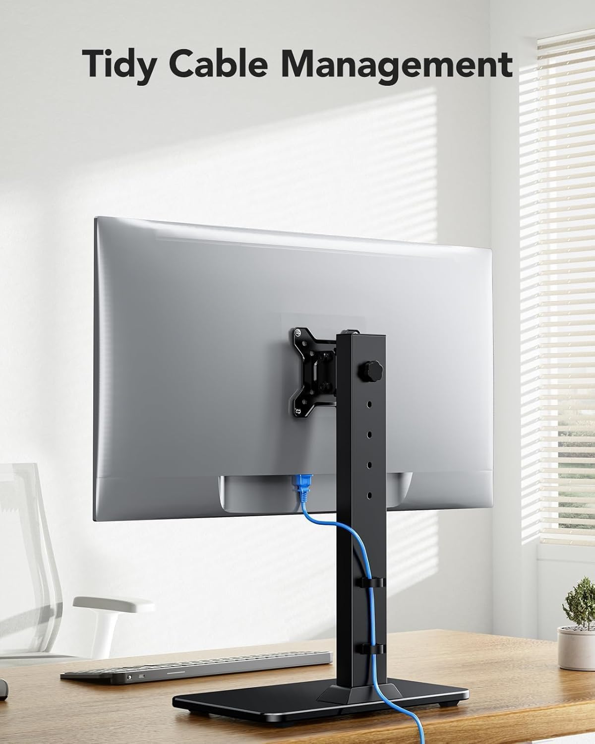 HUANUO Monitor Stand, Freestanding VESA Monitor Mount for 13″–34″ Screens up to 20 kg, 5 Height Options, Swivel Desk Computer Stand Base Riser with 360° Rotation, Tilt, VESA 75x75mm/100x100mm