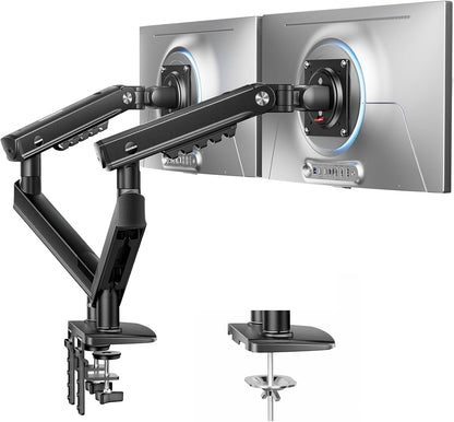 HUANUO FlowLift™ Pro Dual Monitor Arm for 13–32" Screens, MechaSpring™ Monitor Mount, Adjustable Monitor Stand with Tilt/Swivel/Rotation, Tool-Free VESA Mount, C-Clamp/Grommet Base, Max Load 9kg