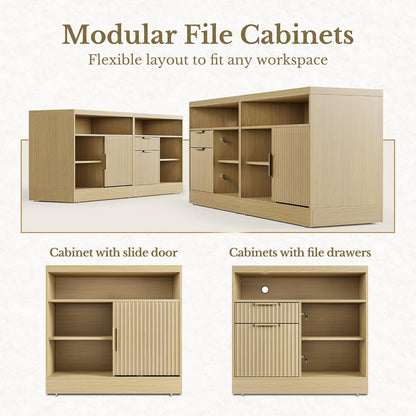 63" 2 Drawer File Cabinet with Lock & Wood Lateral File Cabinet - Fluted - Dark Walnut