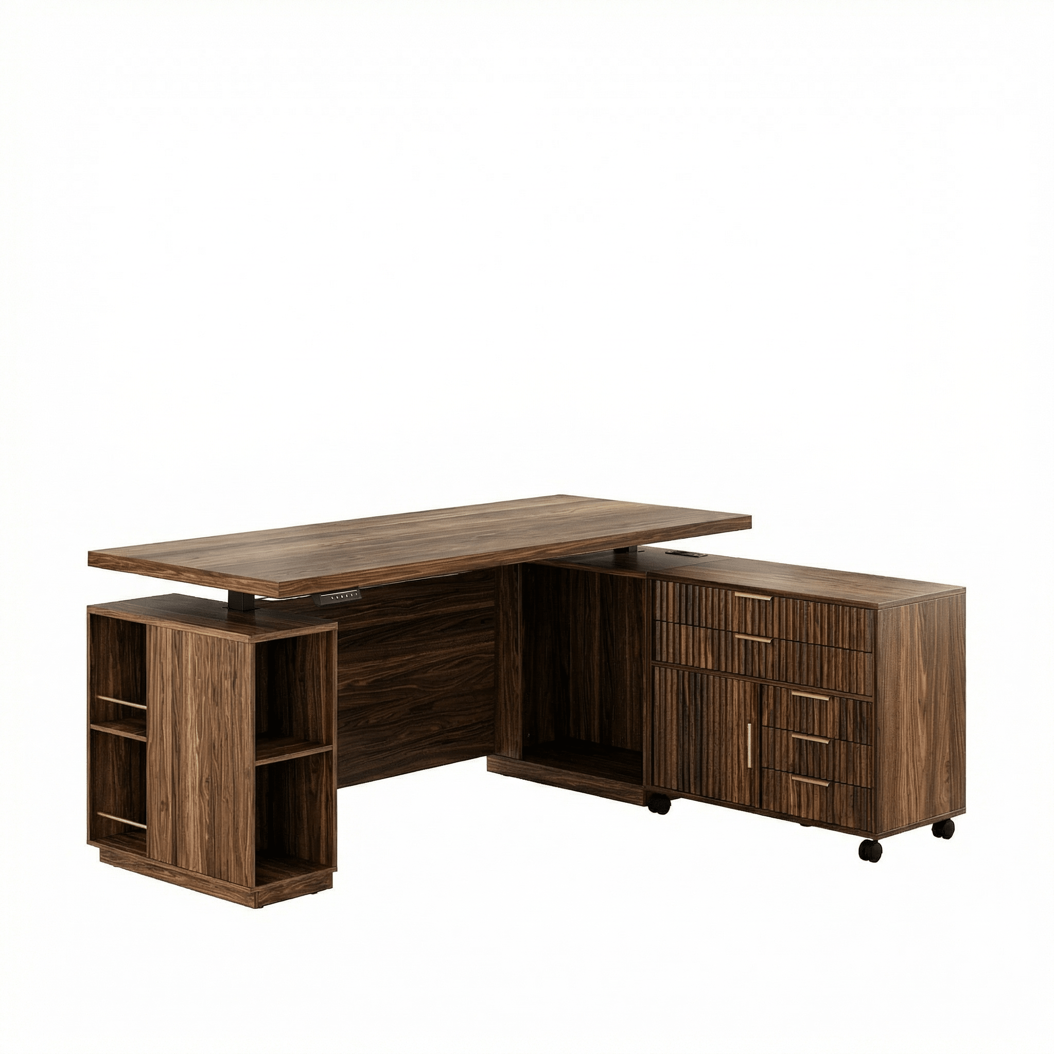 70" Premium Arundel Standing Desk - Fluted - Dark Walnut