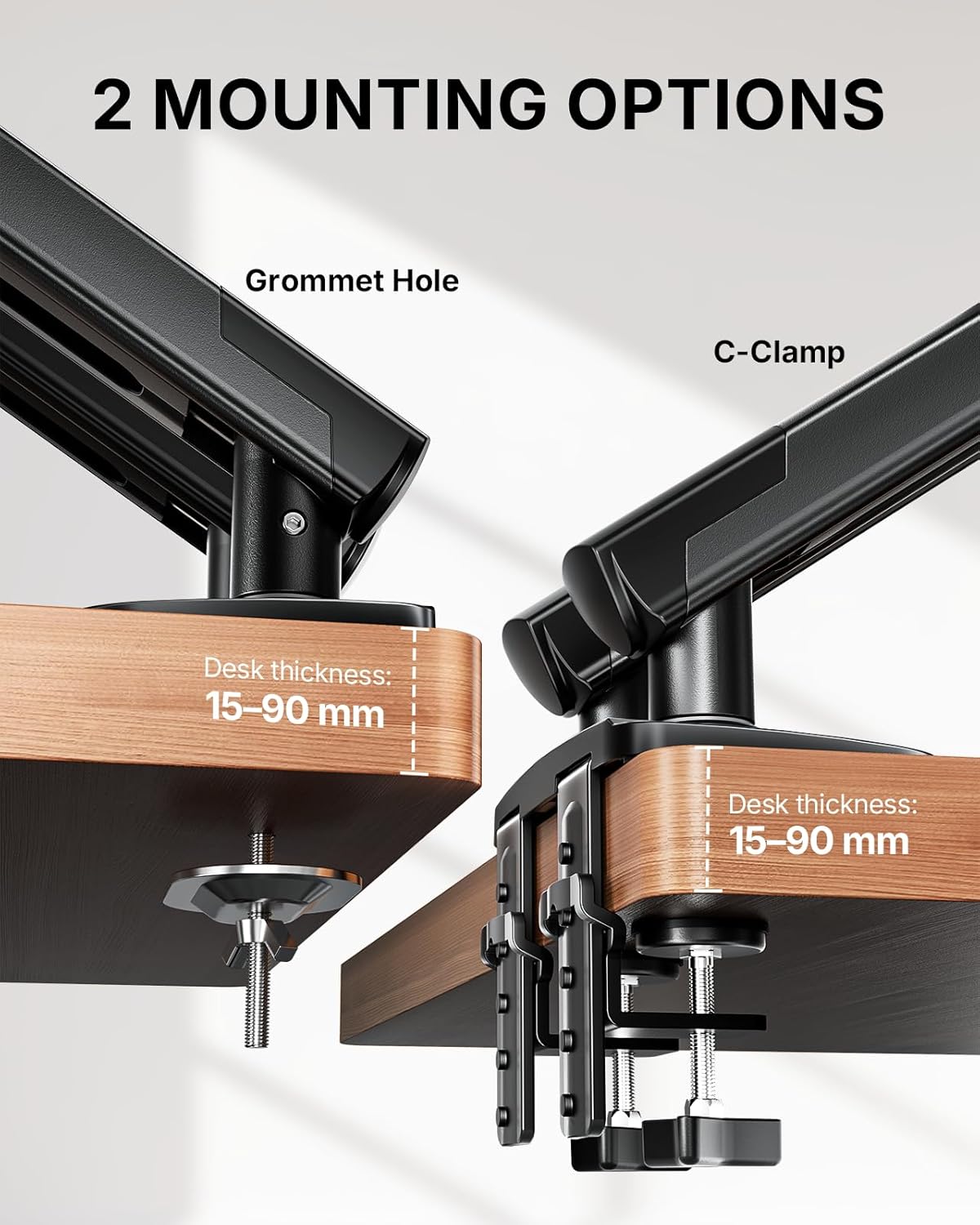 HUANUO FlowLift™ Pro Dual Monitor Arm for 13–32" Screens, MechaSpring™ Monitor Mount, Adjustable Monitor Stand with Tilt/Swivel/Rotation, Tool-Free VESA Mount, C-Clamp/Grommet Base, Max Load 9kg