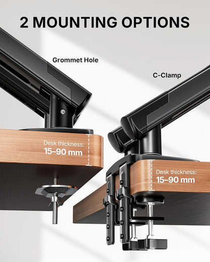 HUANUO FlowLift™ Pro Dual Monitor Arm for 13–32" Screens, MechaSpring™ Monitor Mount, Adjustable Monitor Stand with Tilt/Swivel/Rotation, Tool-Free VESA Mount, C-Clamp/Grommet Base, Max Load 9kg