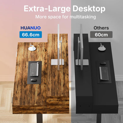 HUANUO 140 x 66cm Electric Standing Desk with 2 Drawers & 64cm Large Keyboard Tray, C-Clamp Mount Compatible, Adjustable Computer Desk for Office, Sit Stand Up Desk with 4 Height Presets, Vintage