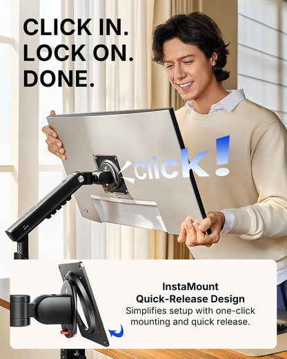 HUANUO FlowLift™ Pro Dual Monitor Arm for 13–32" Screens, MechaSpring™ Monitor Mount, Adjustable Monitor Stand with Tilt/Swivel/Rotation, Tool-Free VESA Mount, C-Clamp/Grommet Base, Max Load 9kg