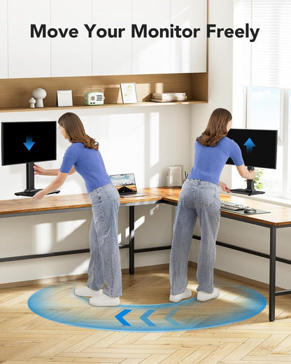 HUANUO Monitor Stand, Freestanding VESA Monitor Mount for 13″–34″ Screens up to 20 kg, 5 Height Options, Swivel Desk Computer Stand Base Riser with 360° Rotation, Tilt, VESA 75x75mm/100x100mm