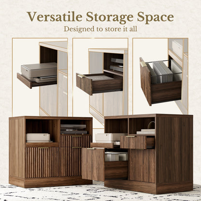 Charging Printer Storage Cabinet - Fluted - Natural Oak