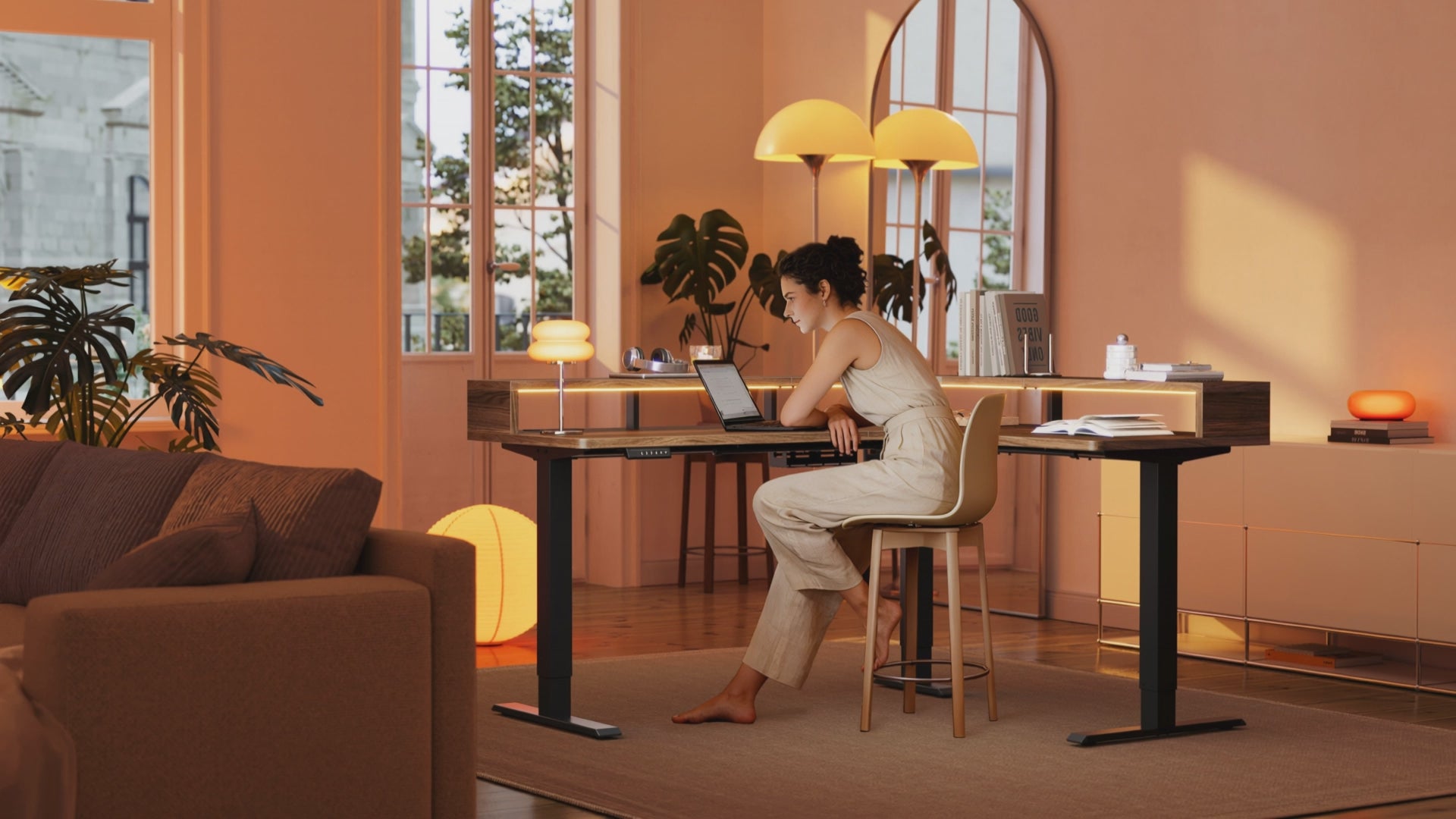 Load video: HUANUO height adjustable standing desk collection in a modern home office
